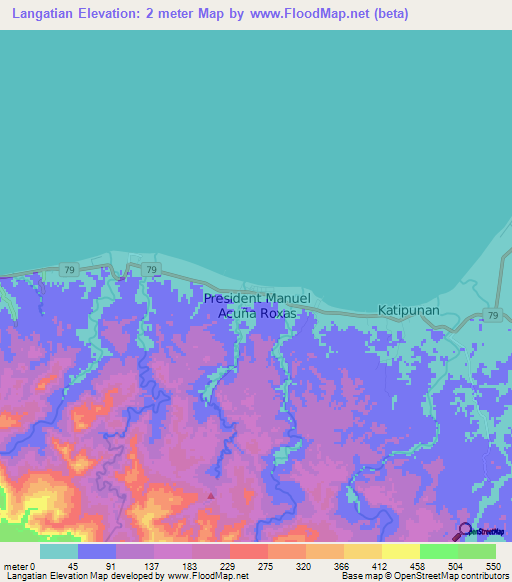 Langatian,Philippines Elevation Map