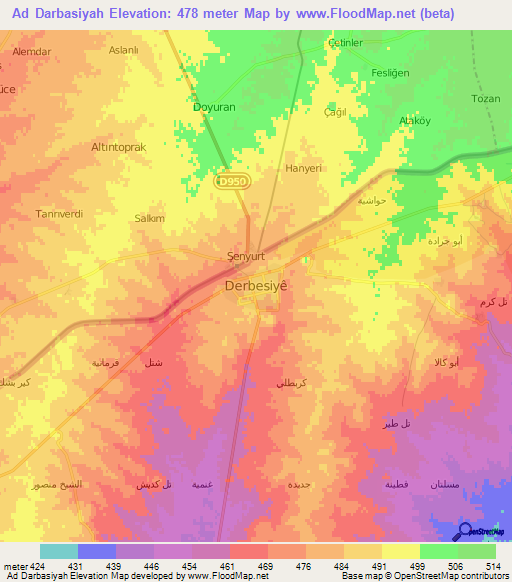 Ad Darbasiyah,Syria Elevation Map