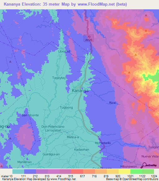 Kananya,Philippines Elevation Map