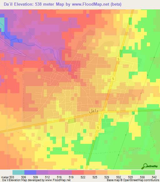 Da`il,Syria Elevation Map