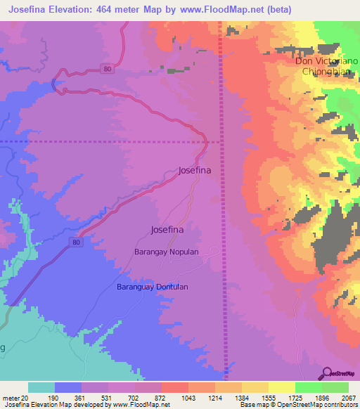 Josefina,Philippines Elevation Map