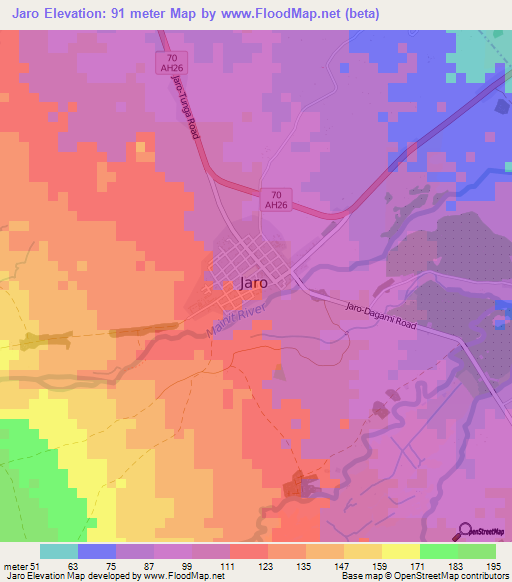 Jaro,Philippines Elevation Map