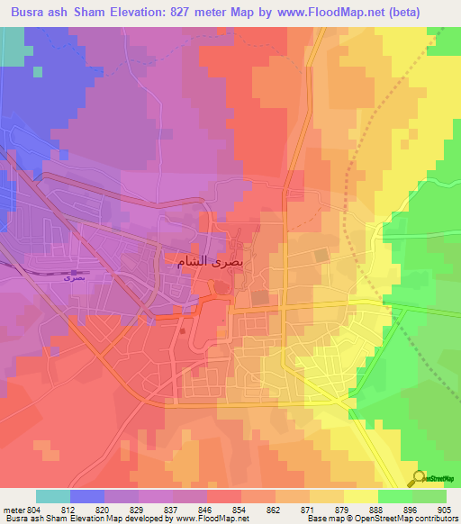 Busra ash Sham,Syria Elevation Map