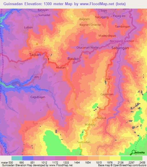 Guinsadan,Philippines Elevation Map