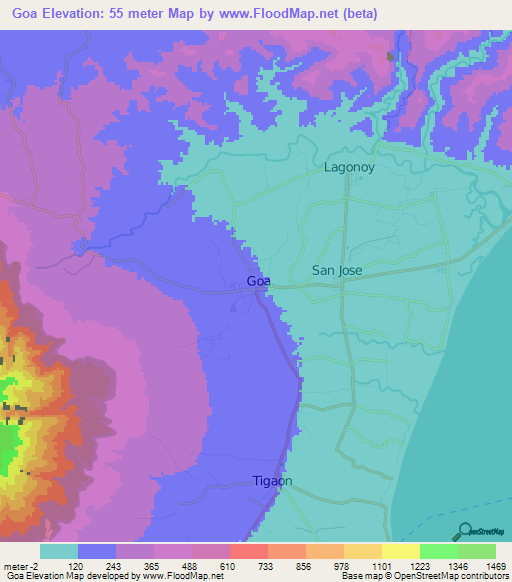 Goa,Philippines Elevation Map