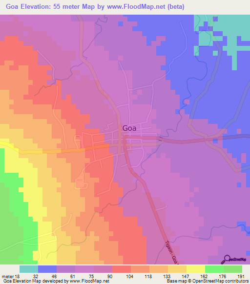 Goa,Philippines Elevation Map
