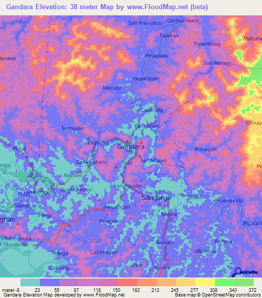 Gandara,Philippines Elevation Map