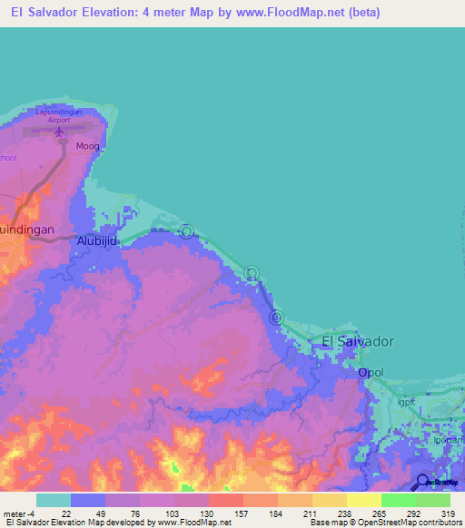 El Salvador,Philippines Elevation Map