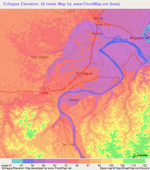 Echague,Philippines Elevation Map