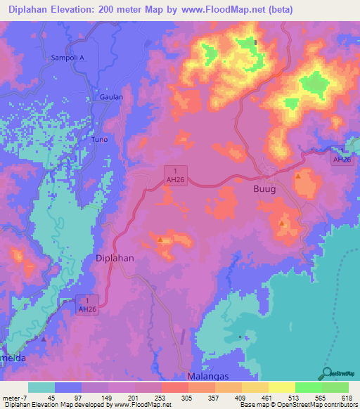 Diplahan,Philippines Elevation Map
