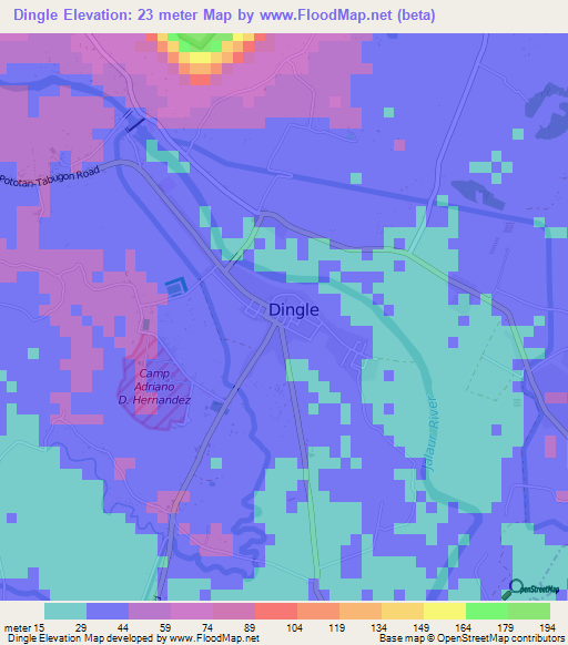 Dingle,Philippines Elevation Map