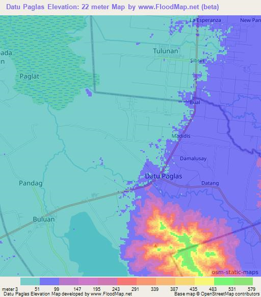 Datu Paglas,Philippines Elevation Map