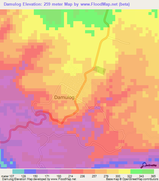 Damulog,Philippines Elevation Map