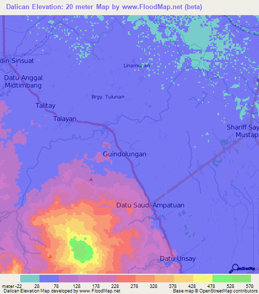 Dalican,Philippines Elevation Map