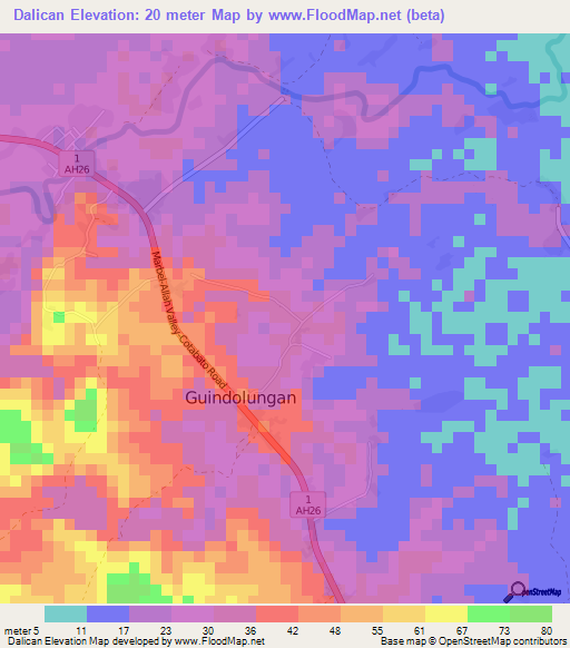 Dalican,Philippines Elevation Map