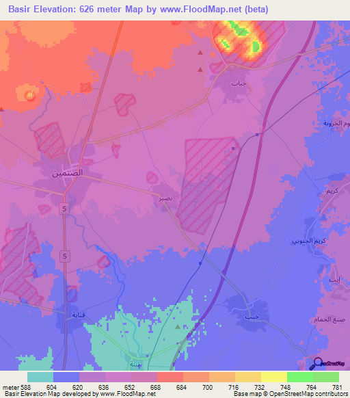 Basir,Syria Elevation Map