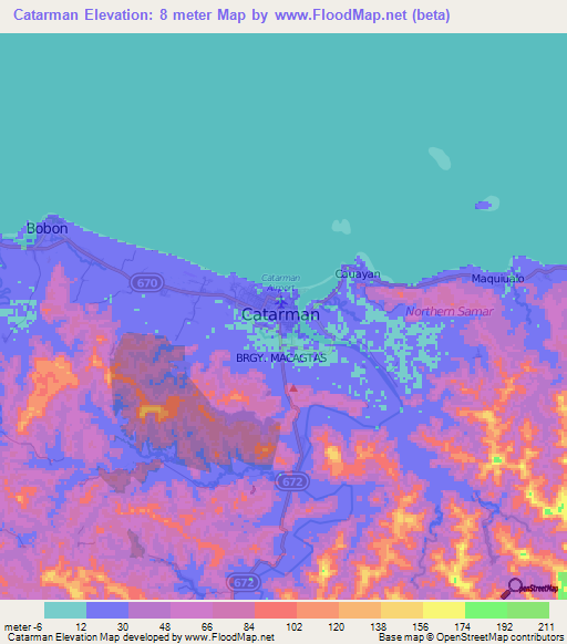 Catarman,Philippines Elevation Map