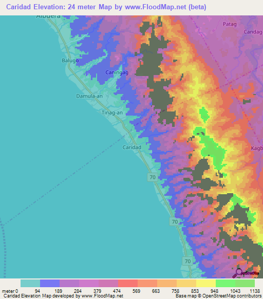 Caridad,Philippines Elevation Map