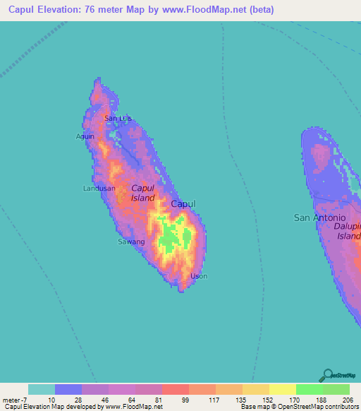 Capul,Philippines Elevation Map