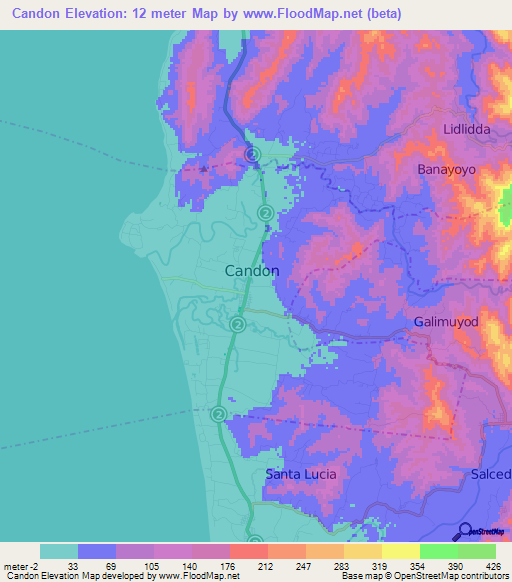 Candon,Philippines Elevation Map