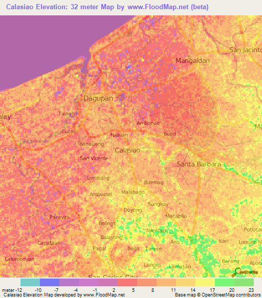 Calasiao,Philippines Elevation Map