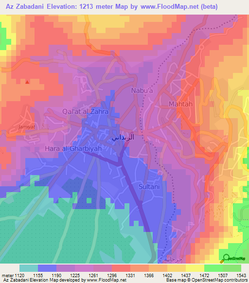 Az Zabadani,Syria Elevation Map