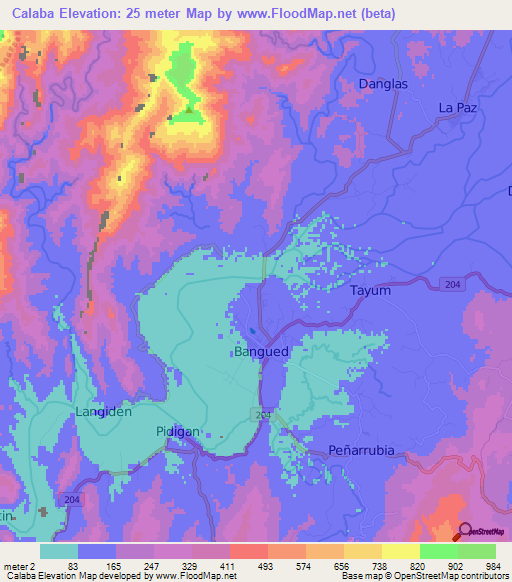 Calaba,Philippines Elevation Map
