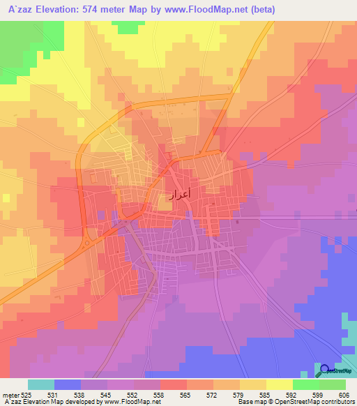A`zaz,Syria Elevation Map