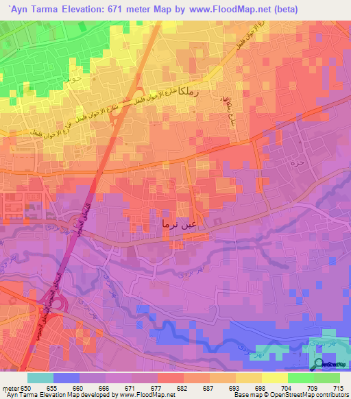 `Ayn Tarma,Syria Elevation Map
