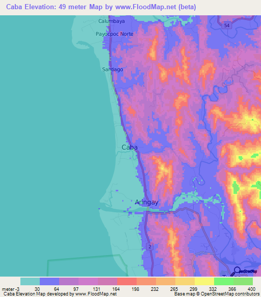 Caba,Philippines Elevation Map
