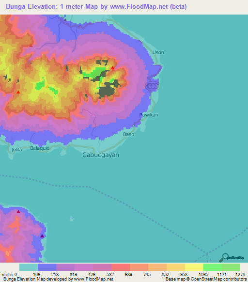 Bunga,Philippines Elevation Map