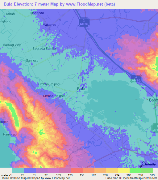 Bula,Philippines Elevation Map