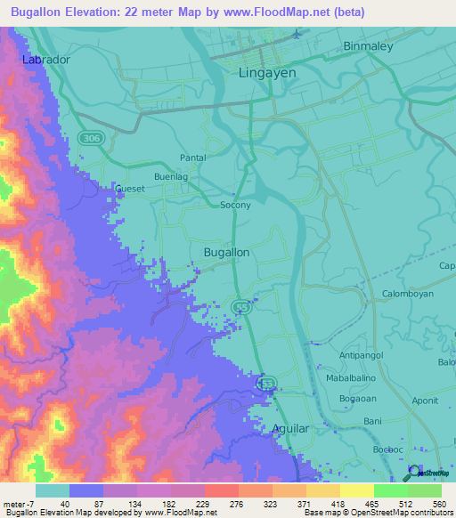 Bugallon,Philippines Elevation Map