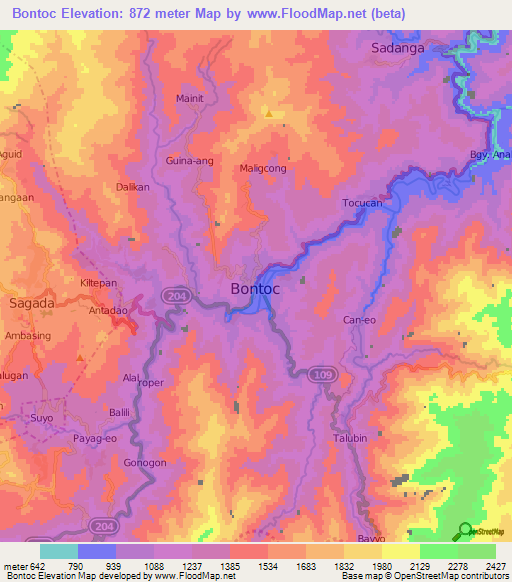 Bontoc,Philippines Elevation Map