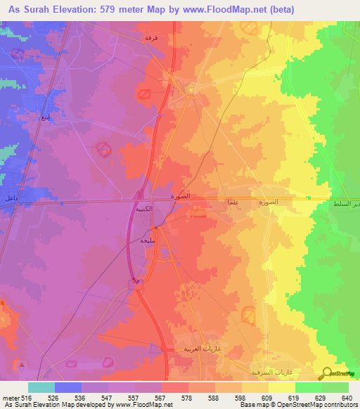 As Surah,Syria Elevation Map