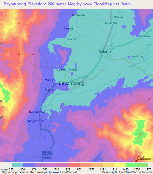 Bayombong,Philippines Elevation Map