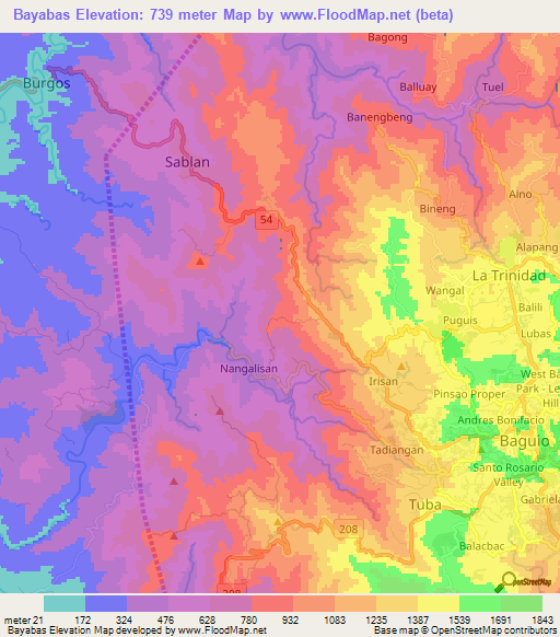 Bayabas,Philippines Elevation Map