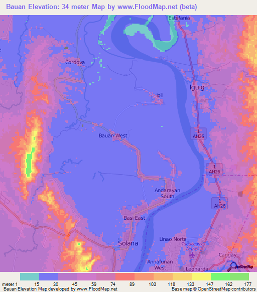 Bauan,Philippines Elevation Map