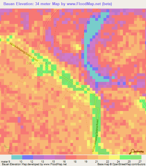 Bauan,Philippines Elevation Map