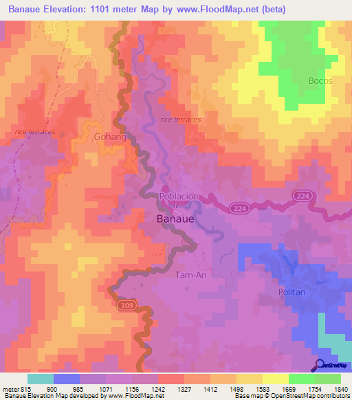 Banaue,Philippines Elevation Map