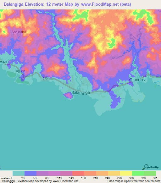 Balangiga,Philippines Elevation Map