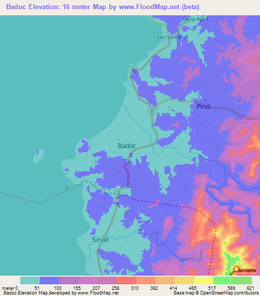 Badoc,Philippines Elevation Map