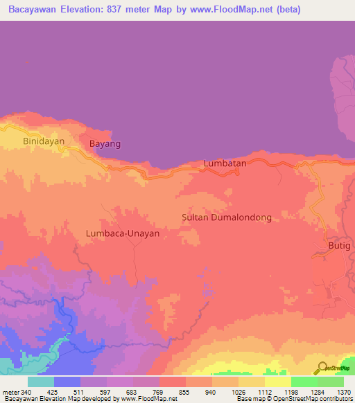 Bacayawan,Philippines Elevation Map