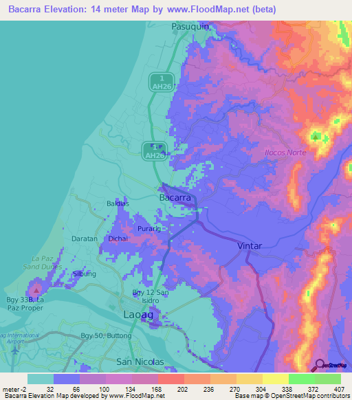 Bacarra,Philippines Elevation Map
