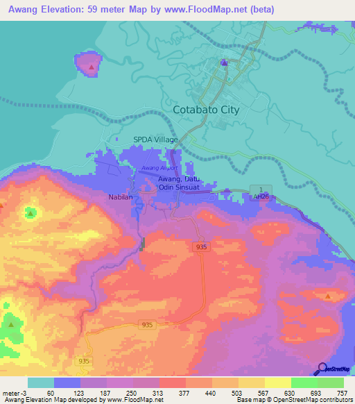Awang,Philippines Elevation Map