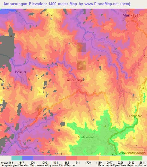 Ampusungan,Philippines Elevation Map
