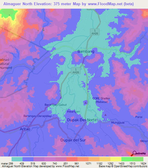Almaguer North,Philippines Elevation Map