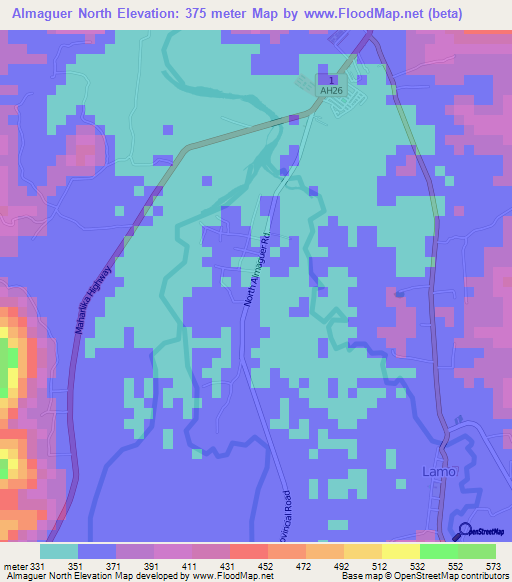 Almaguer North,Philippines Elevation Map