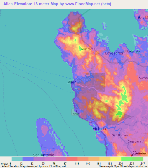 Allen,Philippines Elevation Map