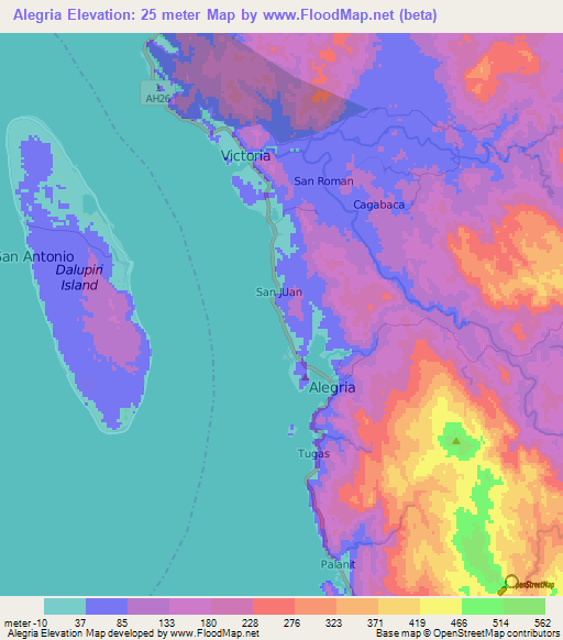 Alegria,Philippines Elevation Map